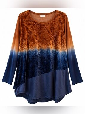 ZENERGY BY CHICO’S | Women's Ombre Velvet Scoop Neck Top - Rust to Navy